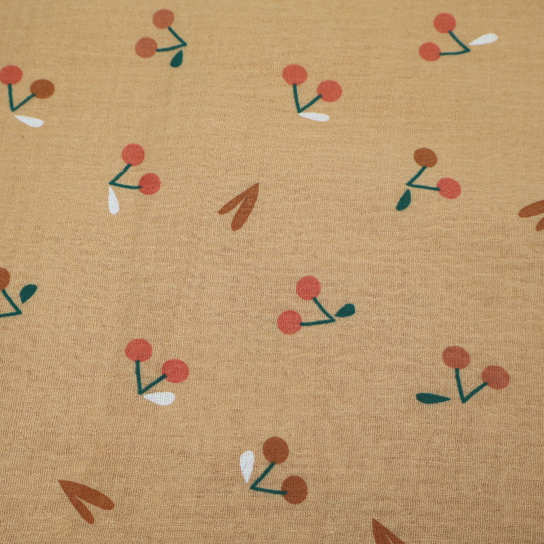 Tissu double gaze de coton imprimé  cerise