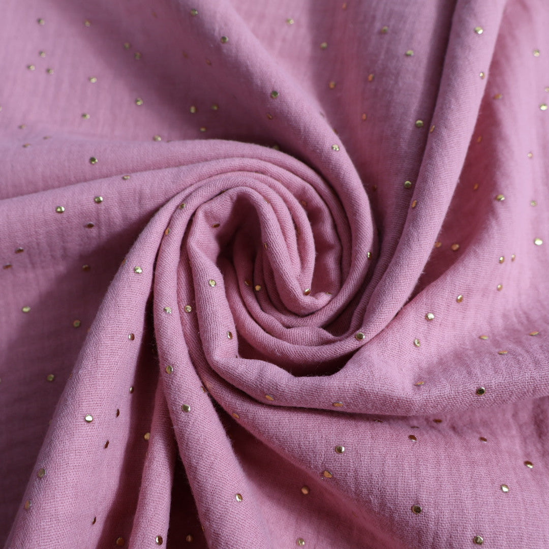 Tissu gaze de coton rose à poids doré