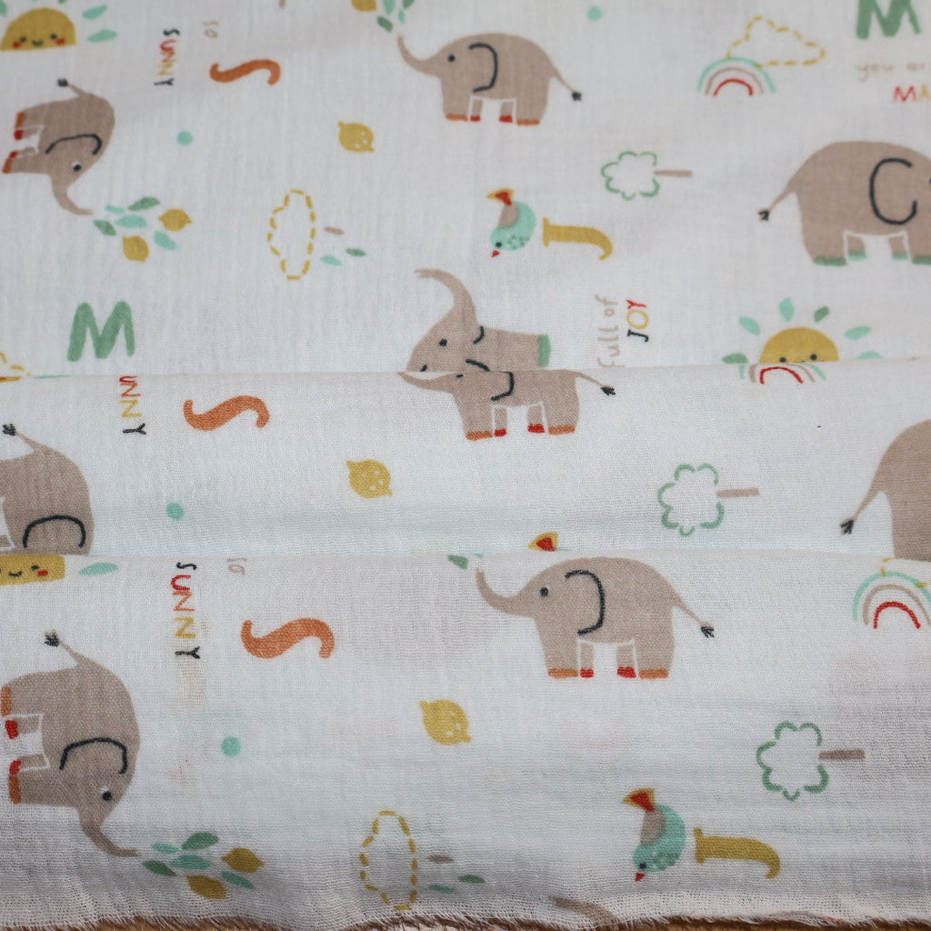 Tissu gaze de coton imprimé éléphant