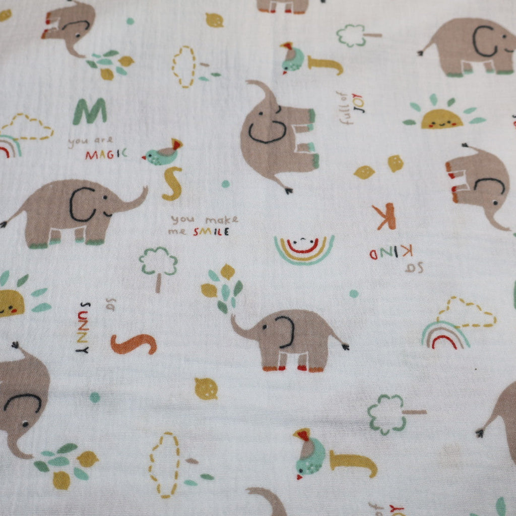 Tissu gaze de coton imprimé éléphant