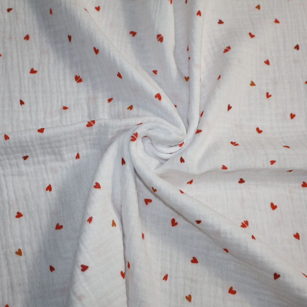 Tissu gaze de coton imprimé coeur