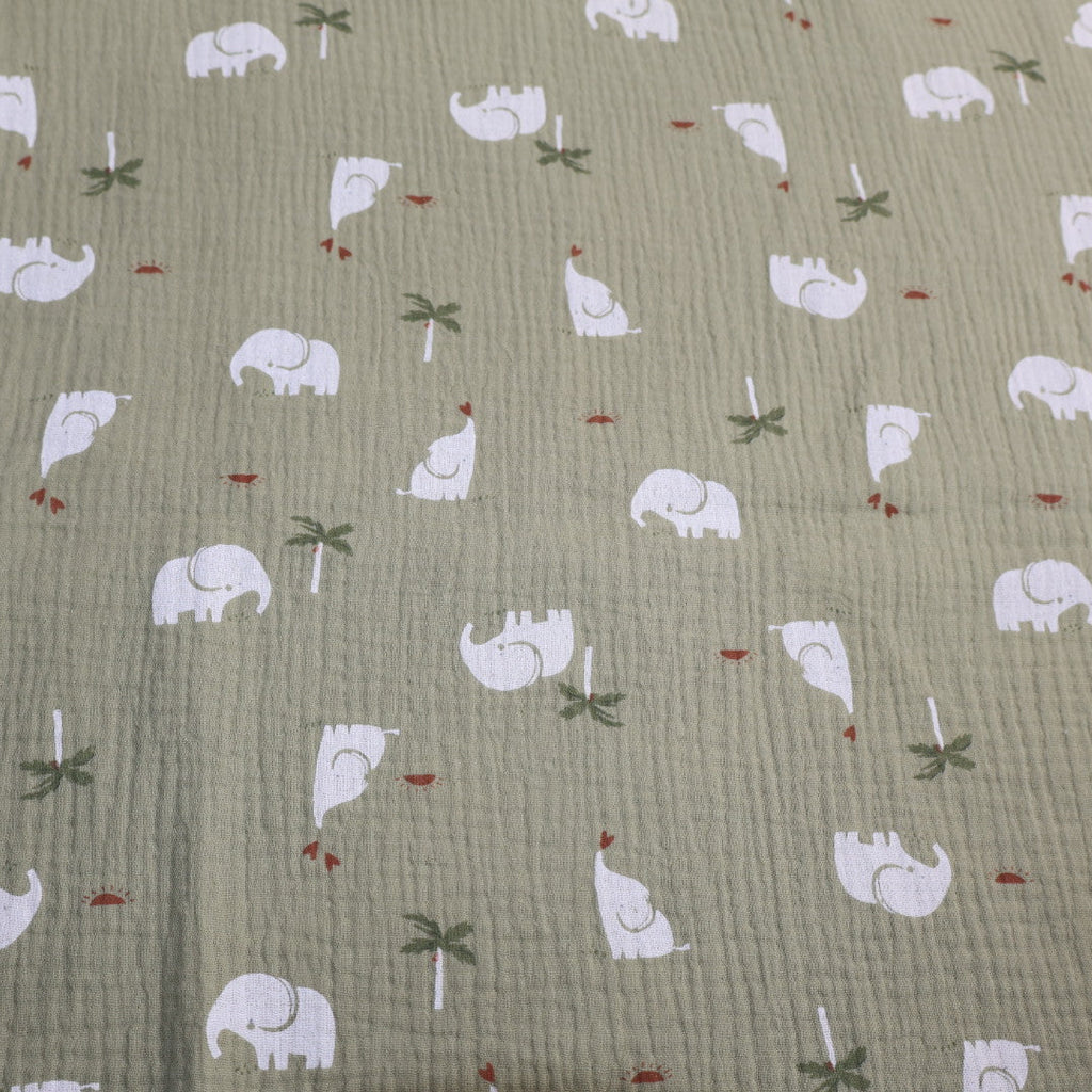 Tissu gaze de coton imprimé éléphant