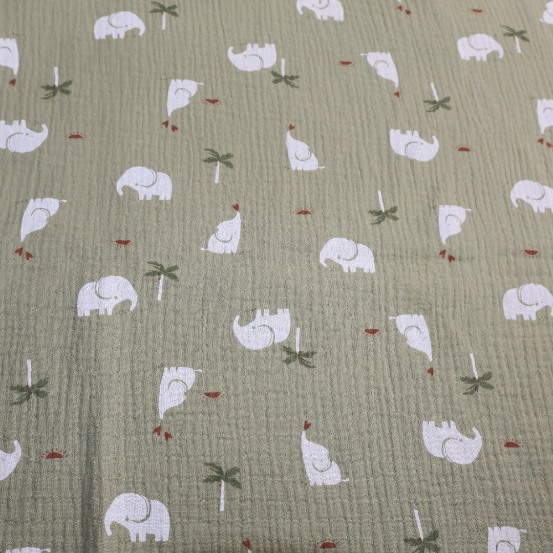 Tissu gaze de coton imprimé éléphant