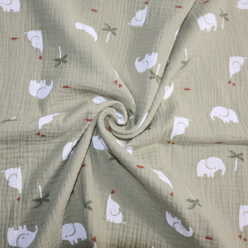 Tissu gaze de coton imprimé éléphant