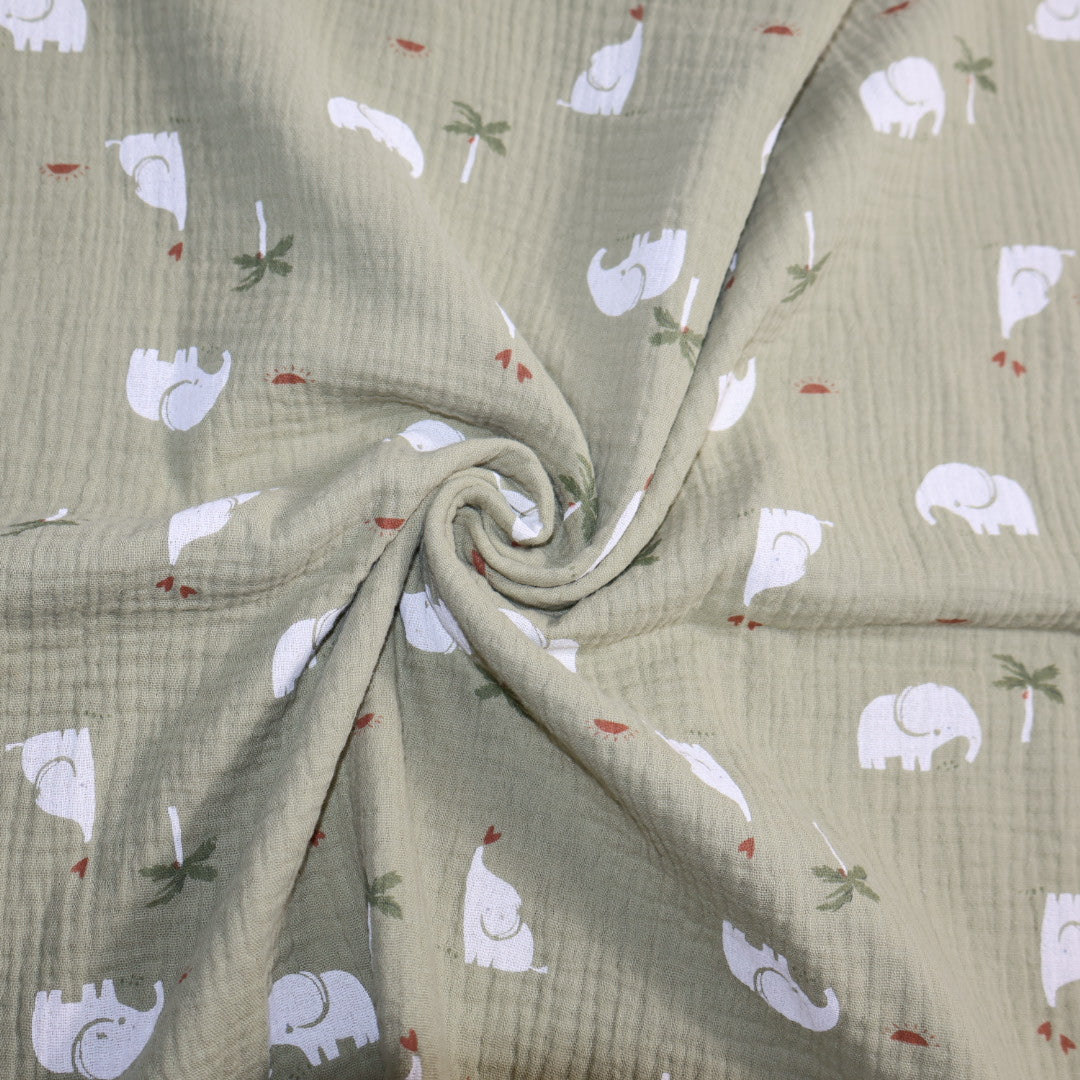 Tissu gaze de coton imprimé éléphant