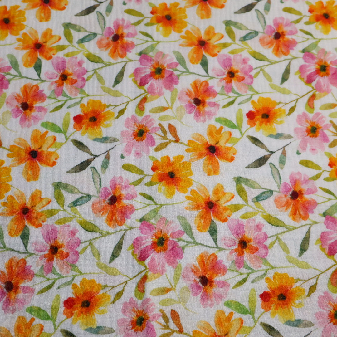 Tissu gaze de coton imprimé fleur