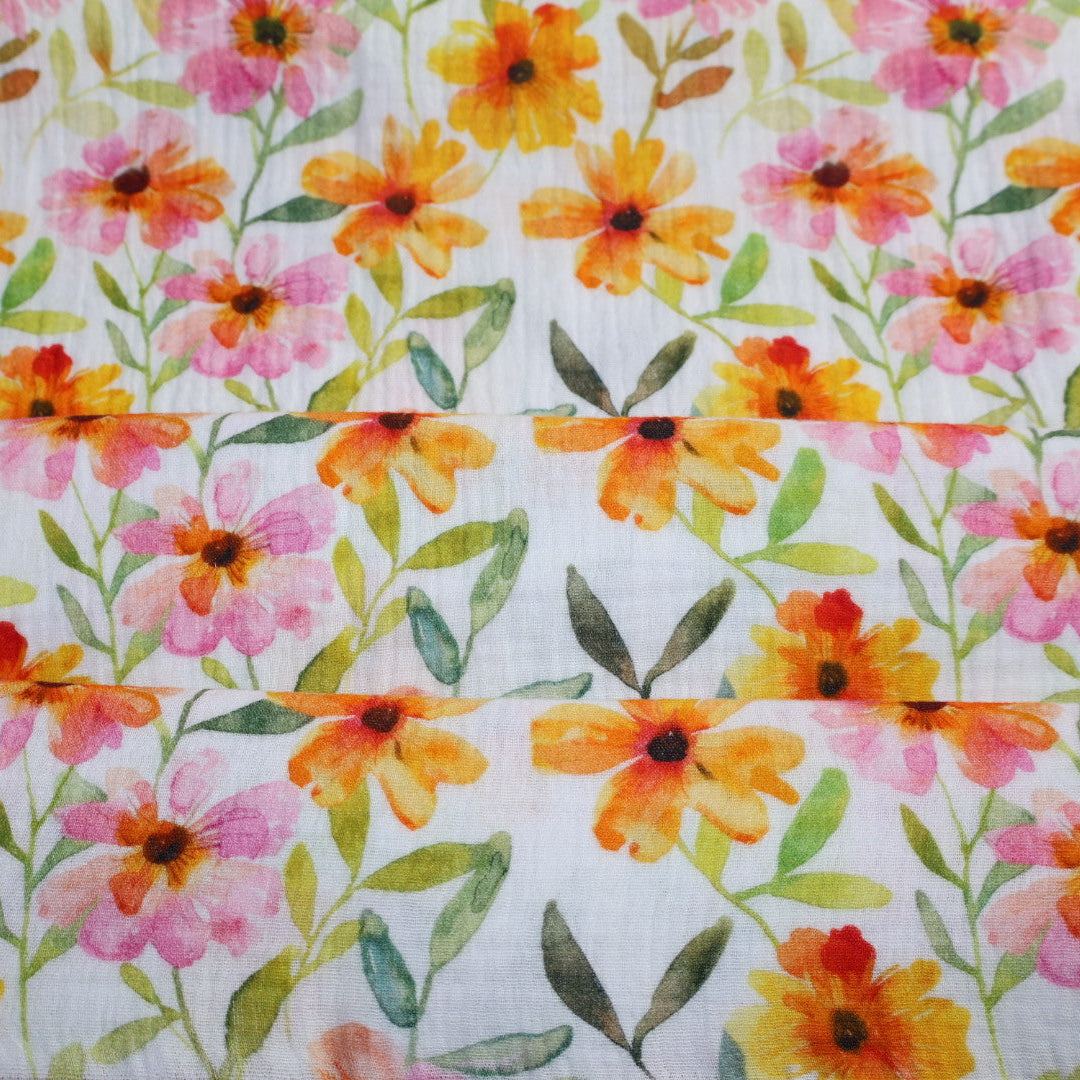 Tissu gaze de coton imprimé fleur