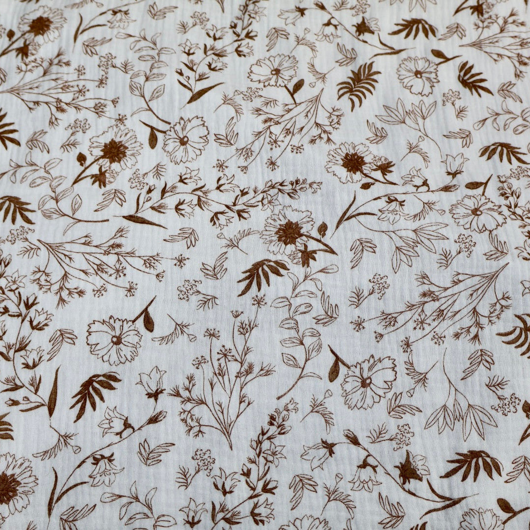 Tissu gaze de coton blanche et marron
