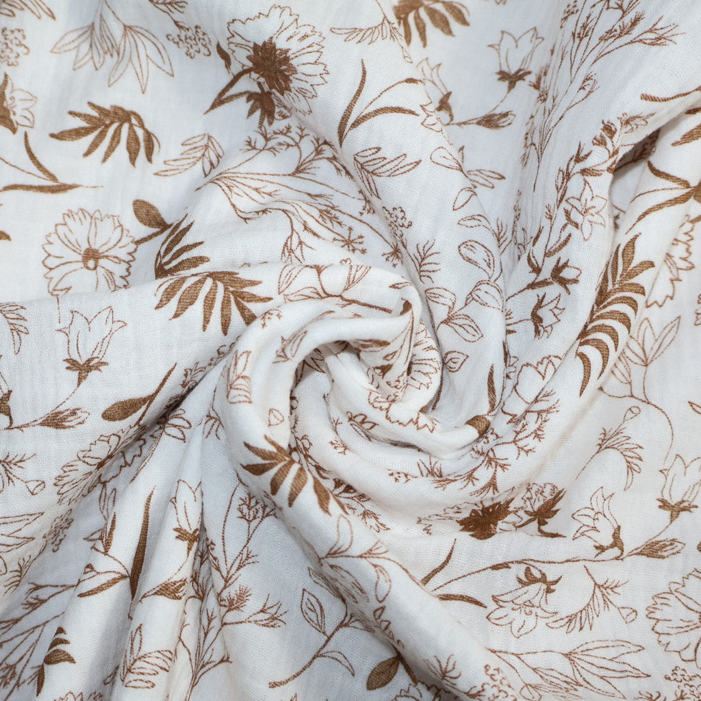 Tissu gaze de coton blanche et marron