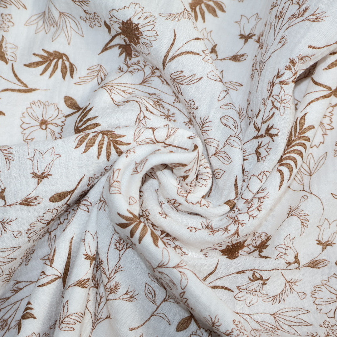 Tissu gaze de coton blanche et marron