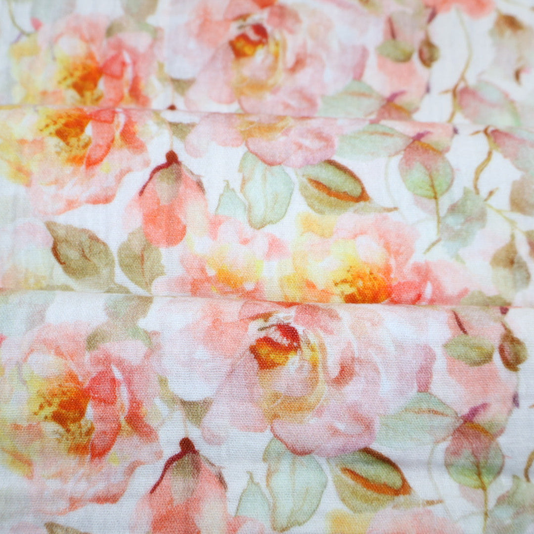 Tissu gaze de coton imprimé fleur