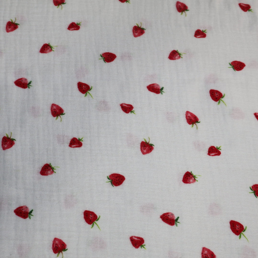 Tissu gaze de coton imprimé fraise
