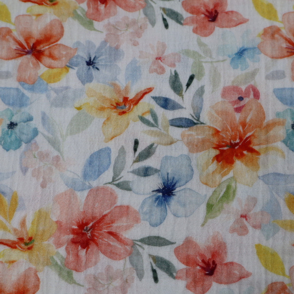 Tissu gaze de coton imprimé fleur