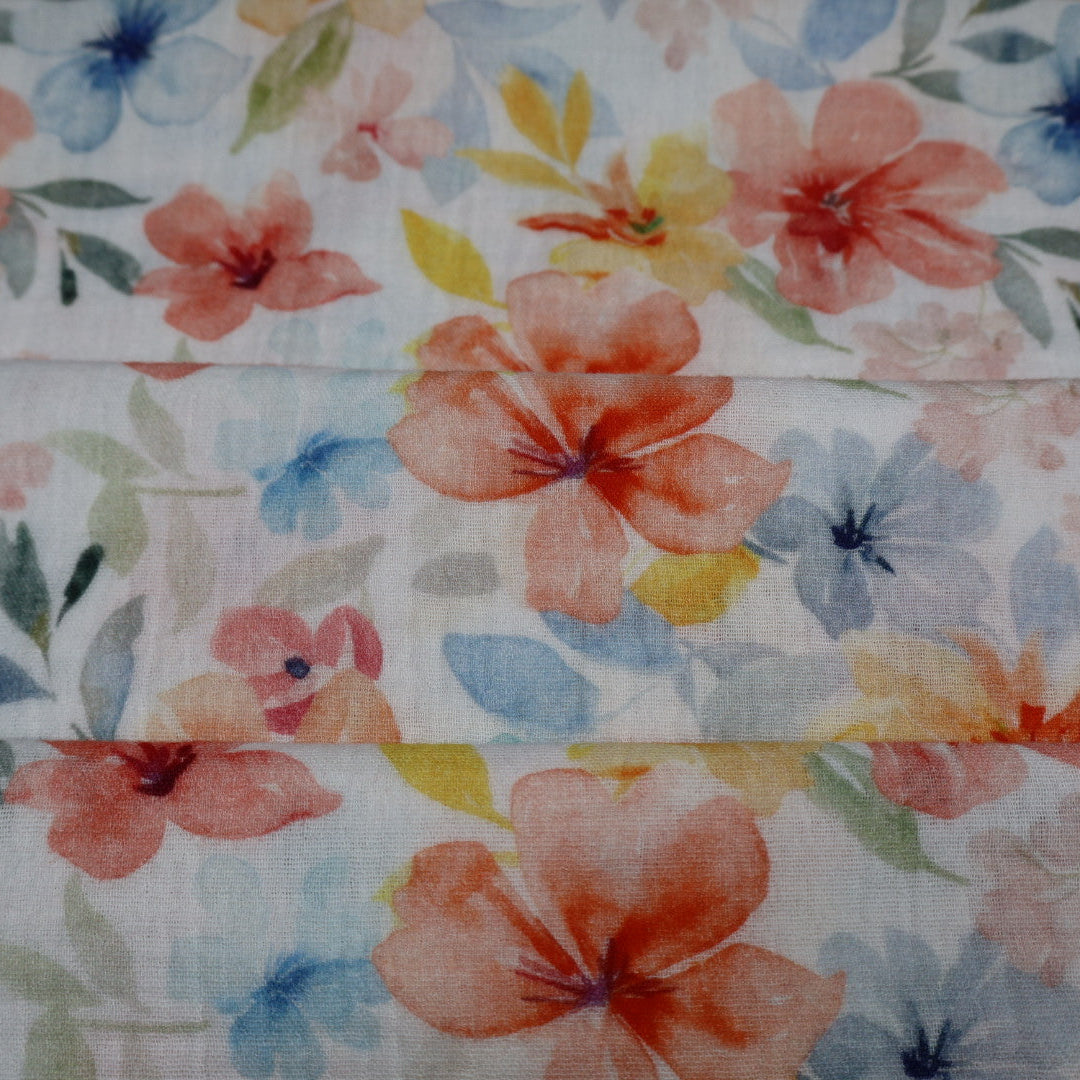 Tissu gaze de coton imprimé fleur