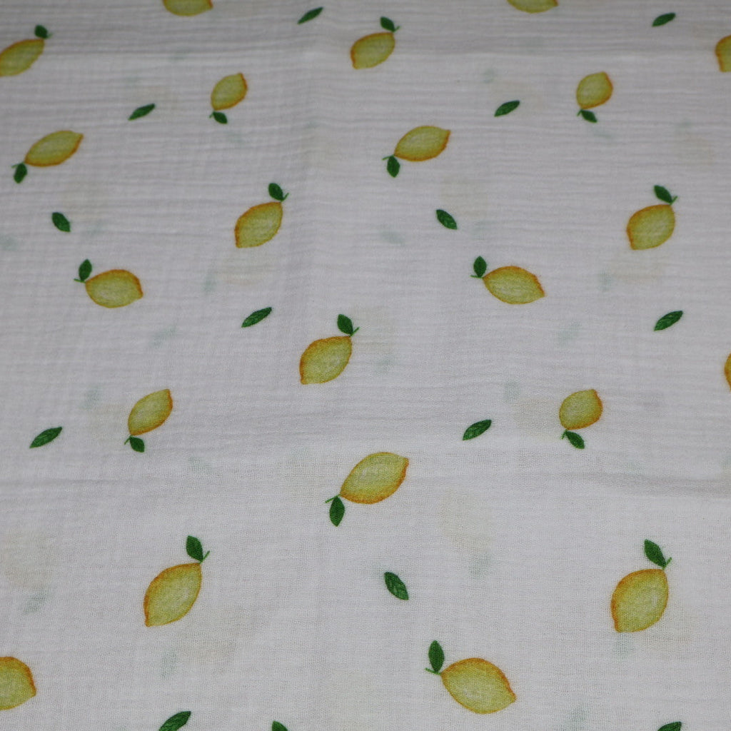 Tissu gaze de coton imprimé citron