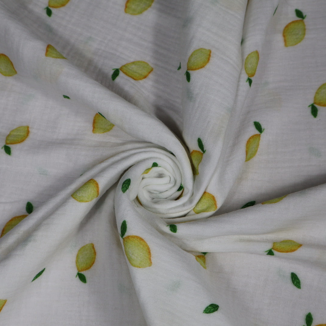 Tissu gaze de coton imprimé citron