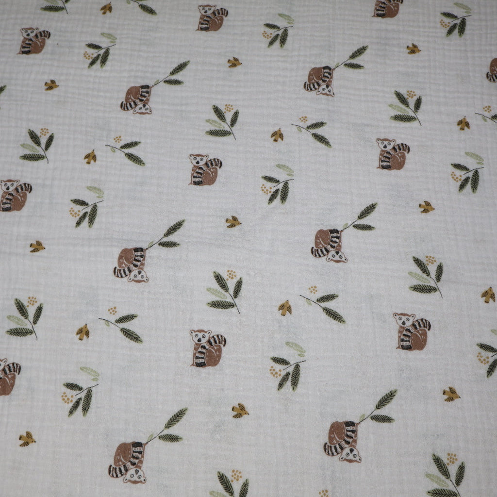 Tissu gaze de coton imprimé lémurien
