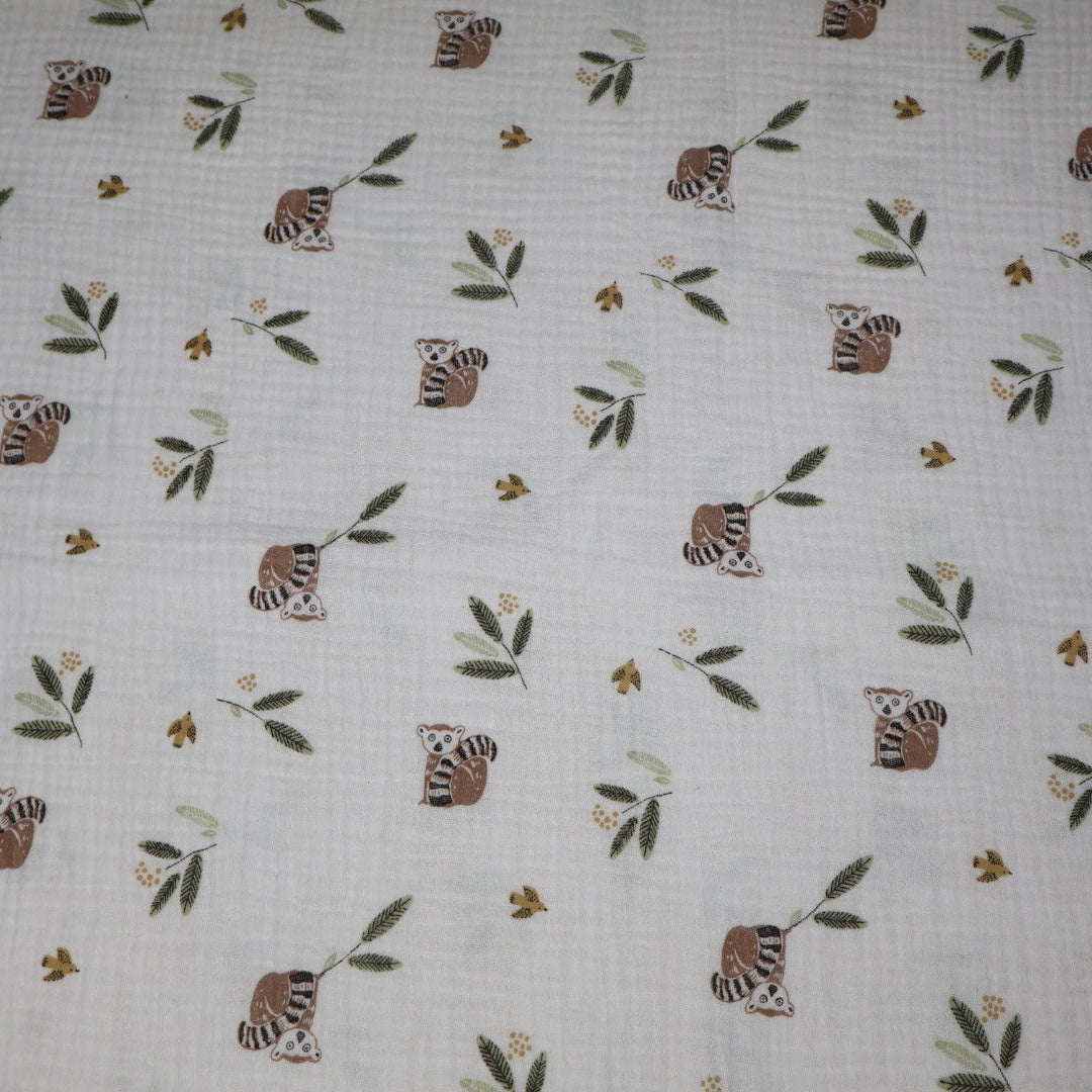Tissu gaze de coton imprimé lémurien