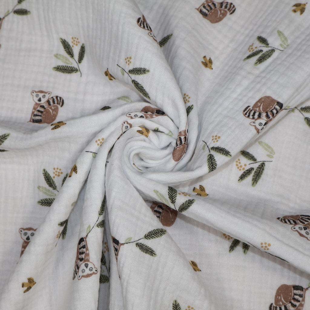 Tissu gaze de coton imprimé lémurien