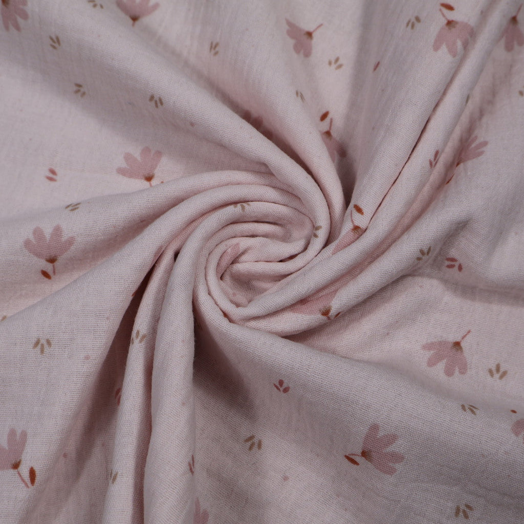 Tissu gaze de coton imprimé rose