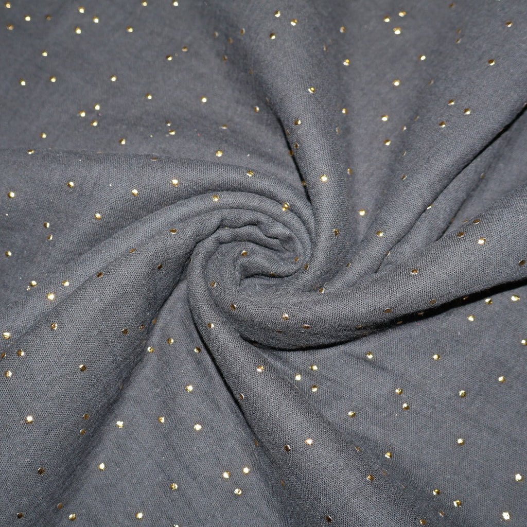 Tissu gaze de coton noir et pois doré