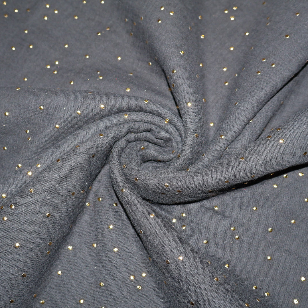 Tissu gaze de coton noir et pois doré