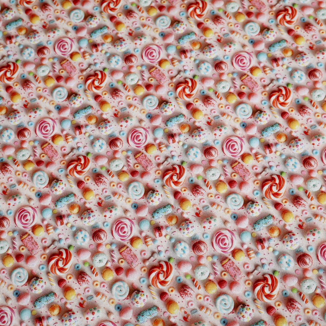 Tissu coton 3D imprimé bonbons