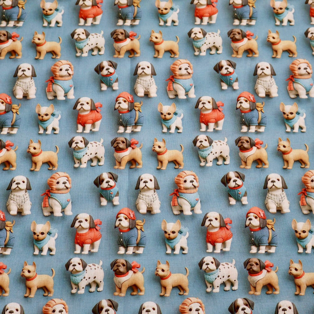 Tissu coton 3D imprimé chien