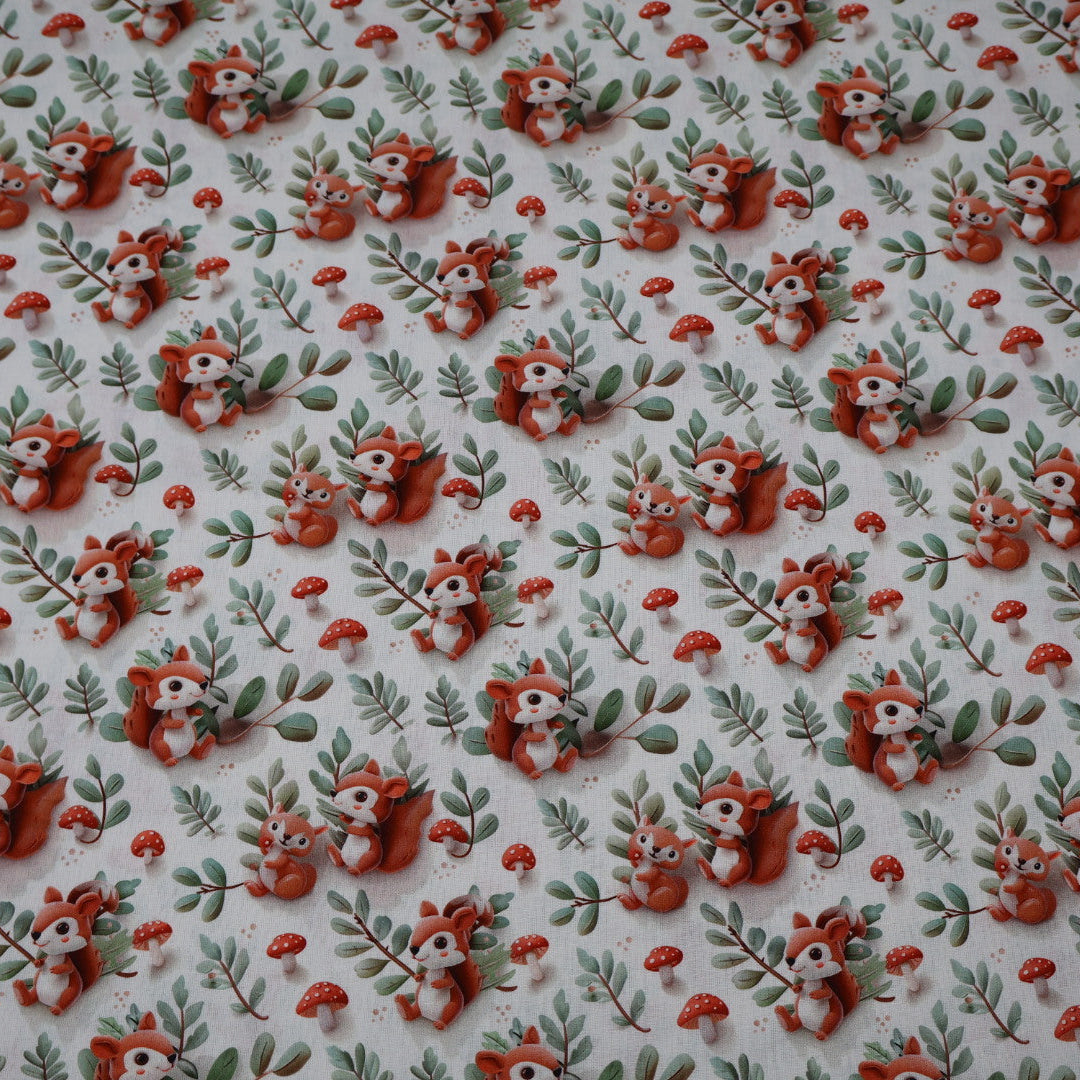 Tissu coton 3D imprimé écureuil