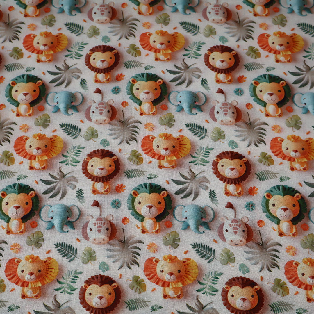 Tissu coton 3D imprimé lion