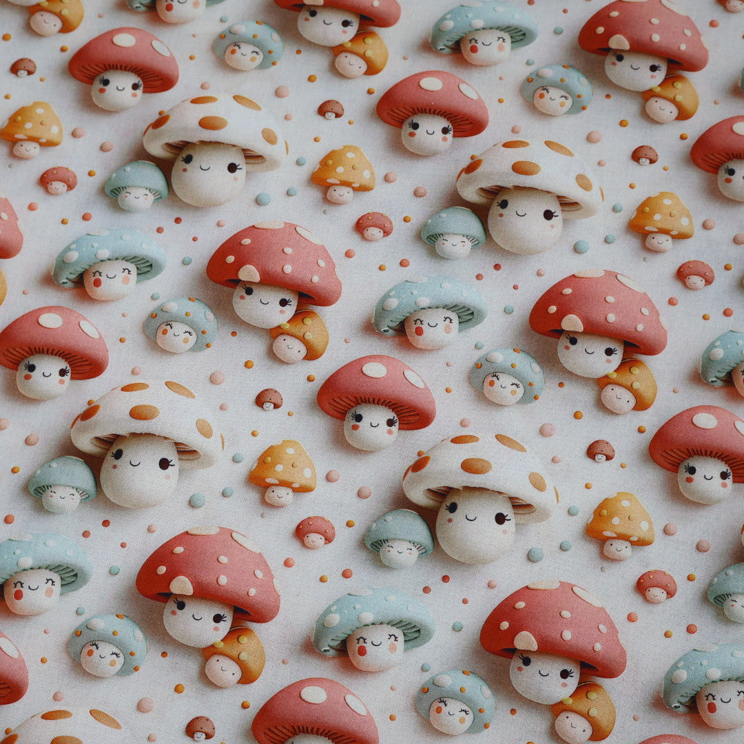 Tissu coton 3D imprimé champignons