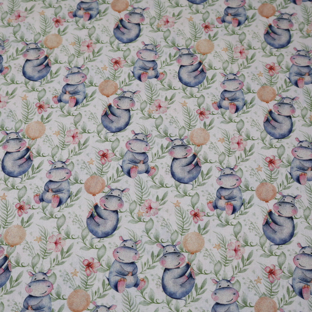 Tissu coton 3D imprimé hippopotame