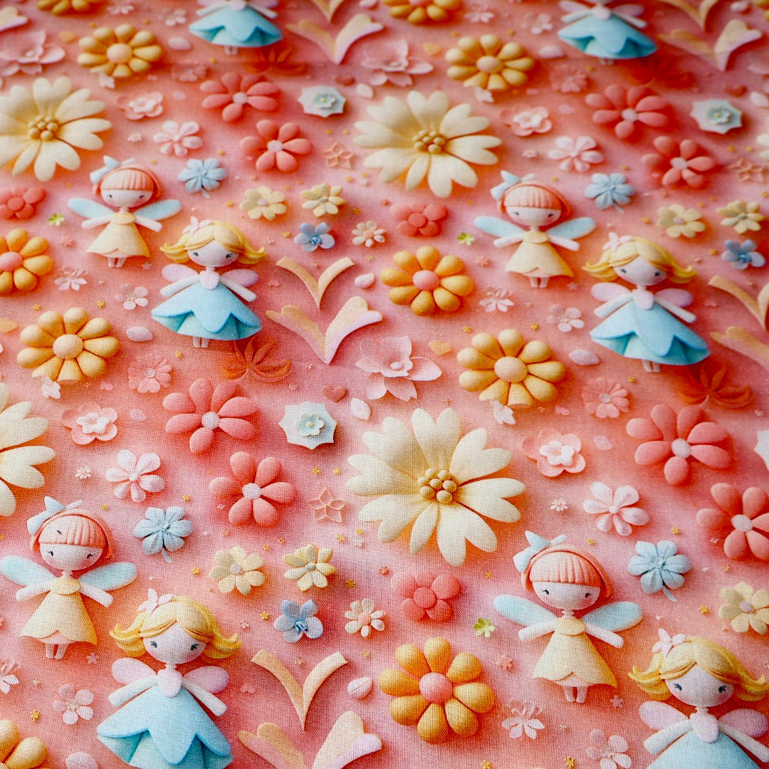 Tissu coton 3D imprimé fées