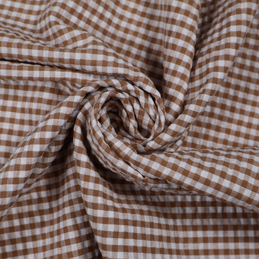 Tissu vichy marron et blanc